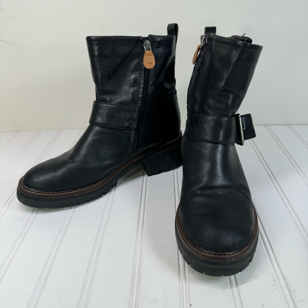 Gentle Souls Buckled Up 2.0 black leather chunky sole ankle booties